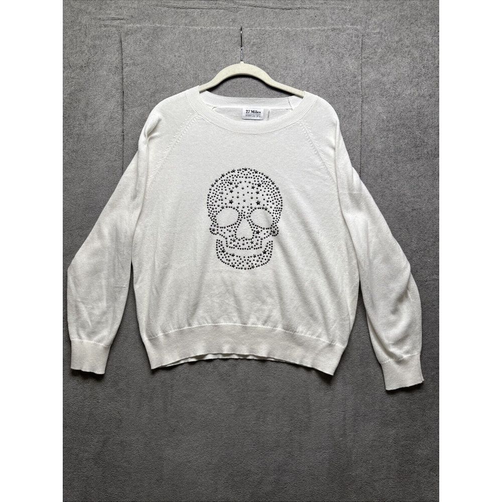27‎ Miles Malibu Sweater Large White Studded Skull Cashmere Blend Pullover